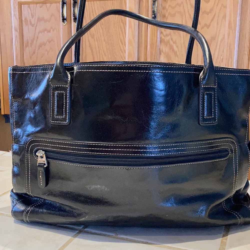 Fossil Vintage Black Patent Leather Tote Bag